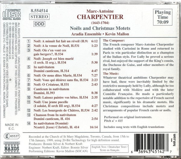 Marc Antoine Charpentier - Aradia Ensemble, Kevin Mallon : Noëls And Christmas Motets (CD)