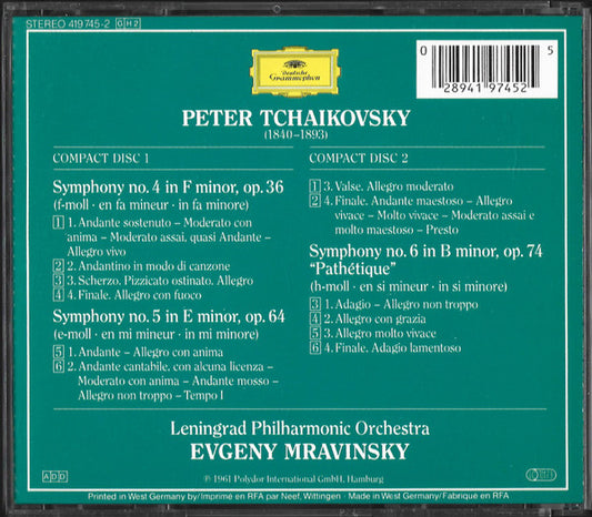 Pyotr Ilyich Tchaikovsky – Leningrad Philharmonic Orchestra, Evgeny Mravinsky : Symphonies Nos. 4 · 5 · 6 »Pathétique« (2xCD, Comp)
