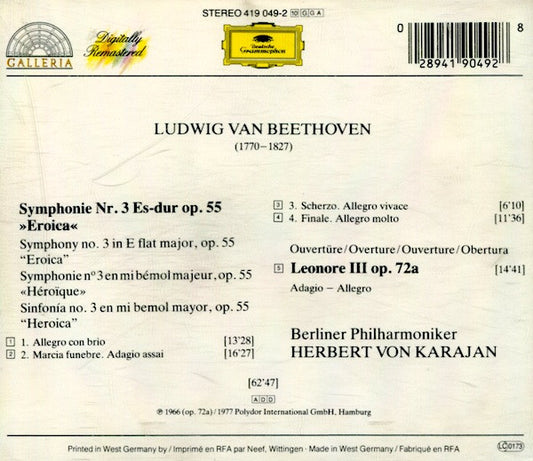 Ludwig van Beethoven – Berliner Philharmoniker, Herbert von Karajan : Symphony No. 3 “Eroica” / Overture: “Leonore III” (CD, Comp, RM)