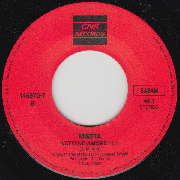 Mietta : Vattene Amore (7", Single)