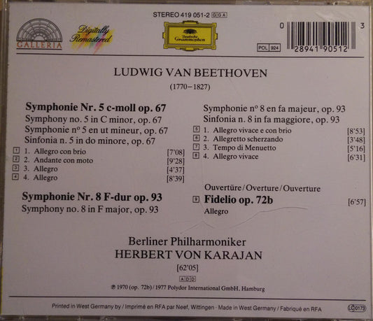 Ludwig van Beethoven / Herbert von Karajan / Berliner Philharmoniker : Symphonies Nos. 5 & 8 / Ouvertüre "Fidelio" (CD, Comp, RE, RM)