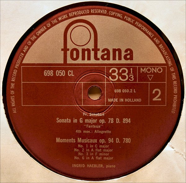 Franz Schubert - Ingrid Haebler : Sonate G-dur Op. 78 "Fantasia" / Moments Musicaux Op. 94 Nr. 1, 2, 3 Und 6 (LP, Album, Mono, RP)