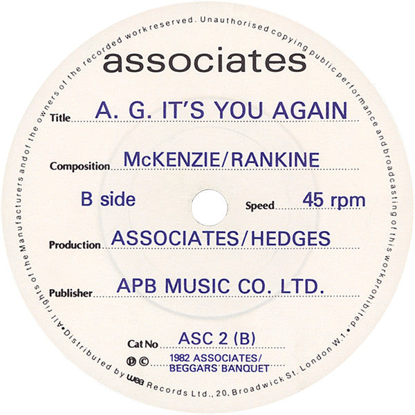 The Associates : Club Country (7", Single)