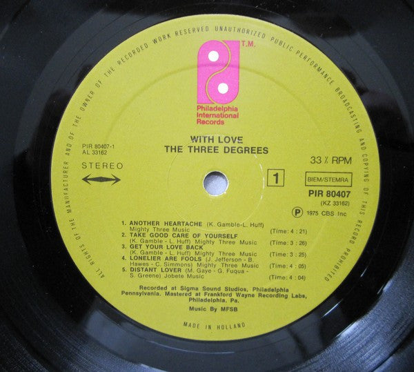 The Three Degrees : With Love (LP, Album)