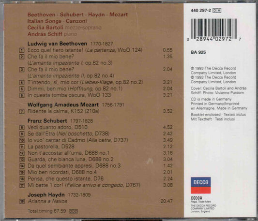 Cecilia Bartoli / András Schiff : Italian Songs - Canzoni (Beethoven · Schubert · Mozart · Haydn) (CD, Album)