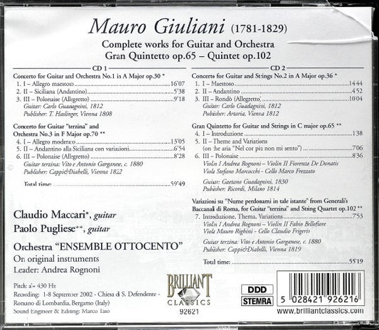 Mauro Giuliani (2) - Claudio Maccari, Paolo Pugliese (2), Ensemble Ottocento : Complete Guitar Concertos (2xCD)