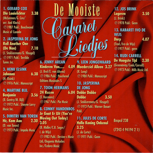 Various : De Mooiste Cabaret Liedjes (CD, Comp)