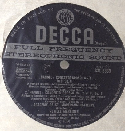 Georg Friedrich Händel – The Academy Of St. Martin-in-the-Fields, Sir Neville Marriner : Twelve Grand Concertos Opus Six · Volume I (Nos. 1-4) (LP)