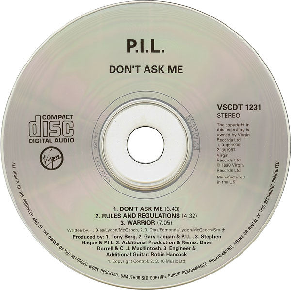 Public Image Limited : Don't Ask Me (CD, Single)