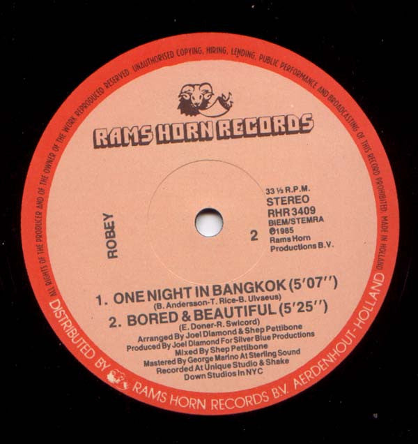 Robey : One Night In Bangkok (Special Remix) (12", Single, Pic)