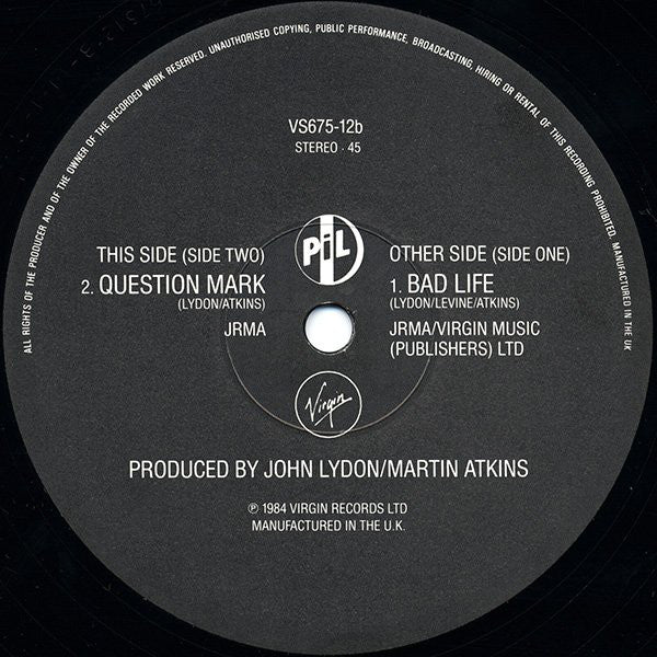 Public Image Limited : Bad Life (12", Bla)