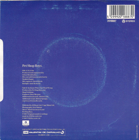 Pet Shop Boys : It's A Sin (7", Single)
