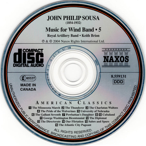 John Philip Sousa, The Band Of The Royal Artillery, Keith Brion : Music For Wind Band • 5 (CD, Album)