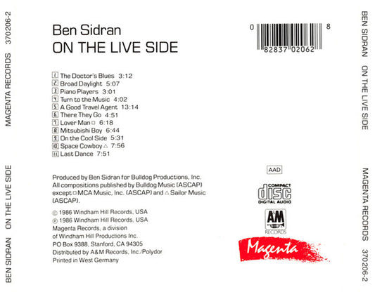 Ben Sidran : On The Live Side (CD, Album)