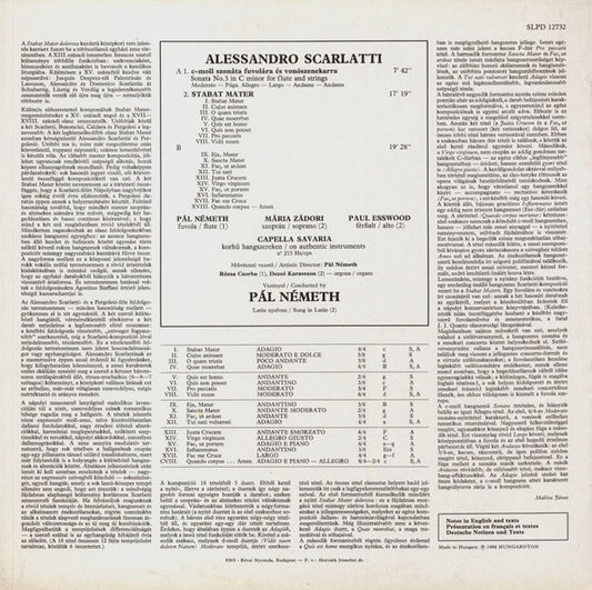 Alessandro Scarlatti, Mária Zádori ♦ Paul Esswood ♦ Capella Savaria ♦ Pál Németh : Stabat Mater / Flute Sonata In C Minor No. 3 (LP, Album)