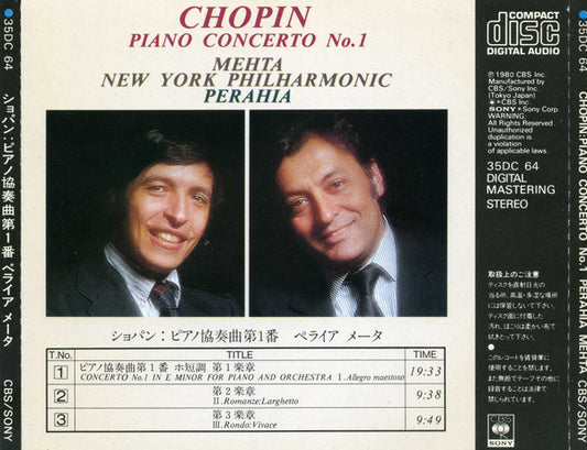 Zubin Mehta, New York Philharmonic, Murray Perahia - Frédéric Chopin : Piano Concerto No. 1 (CD, Album)