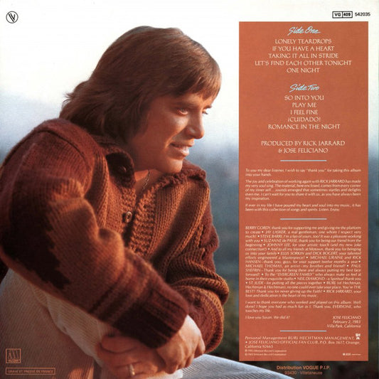 José Feliciano : Romance In The Night (LP, Album)