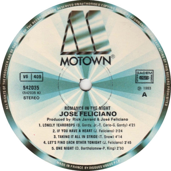 José Feliciano : Romance In The Night (LP, Album)
