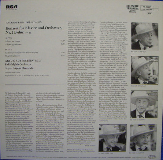 Johannes Brahms - Arthur Rubinstein : Klavierkonzert Nr. 2 (LP)