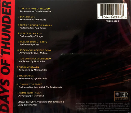 Various : Days Of Thunder (Music From The Motion Picture Soundtrack) (CD, Comp, RE)
