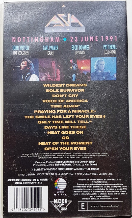 Asia (2) : Asia Live (Nottingham 23 June 1991) (VHS, PAL)