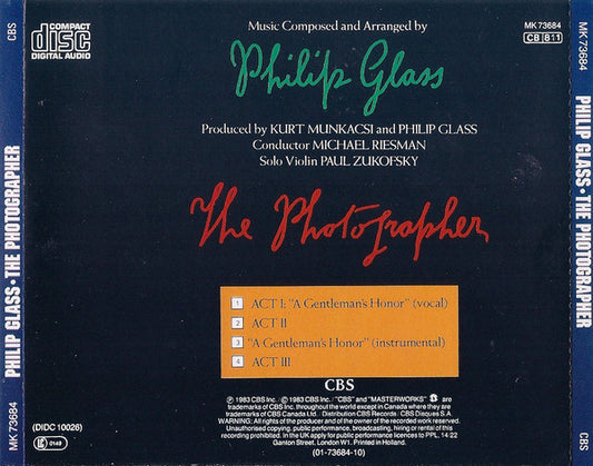 Philip Glass : The Photographer (CD, Album, RE)