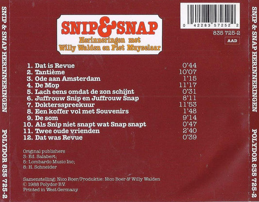 Snip & Snap : Herinneringen Met Willy Walden En Piet Muyselaar (CD, Comp)