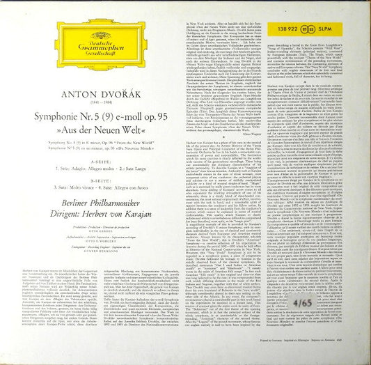 Antonín Dvořák, Berliner Philharmoniker ‧ Herbert von Karajan : Symphonie »Aus Der Neuen Welt« (LP, RP)