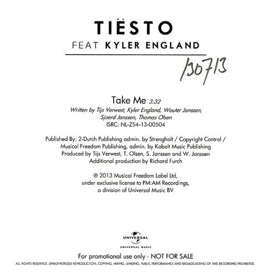 DJ Tiësto Feat. Kyler England : Take Me (CDr, Single, Promo)