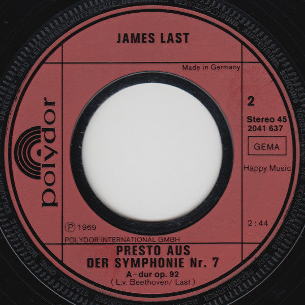 James Last : Romanze Für Violine Und Orchester Nr. 2 F-dur Op. 50 / Presto Aus Der Symphonie Nr. 7 A-dur Op. 92 (7", Single)
