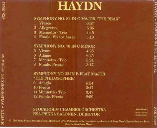 Joseph Haydn - Esa-Pekka Salonen - Snyko : Symphonies No. 22, 78 & 82 (CD, Comp, Dis)