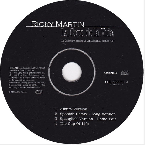 Ricky Martin : La Copa De La Vida (La Cancion Oficial De La Copa Mundial, Francia '98) (CD, Maxi)