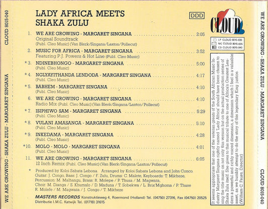 Margaret Singana : We Are Growing - Shaka Zulu (Lady Africa Meets Shaka Zulu) (CD, Album)