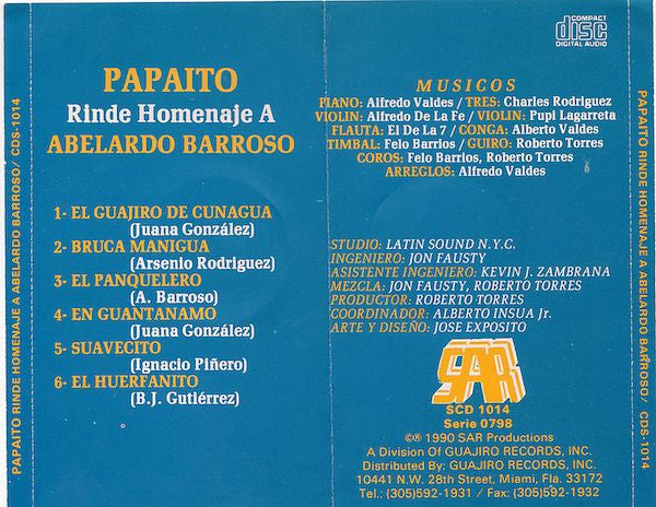 Papaito : Papaito Rinde Homenaje A Abelardo Barroso (CD, Album, RE)
