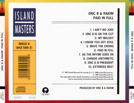 Eric B. & Rakim : Paid In Full (CD, Album, RE)