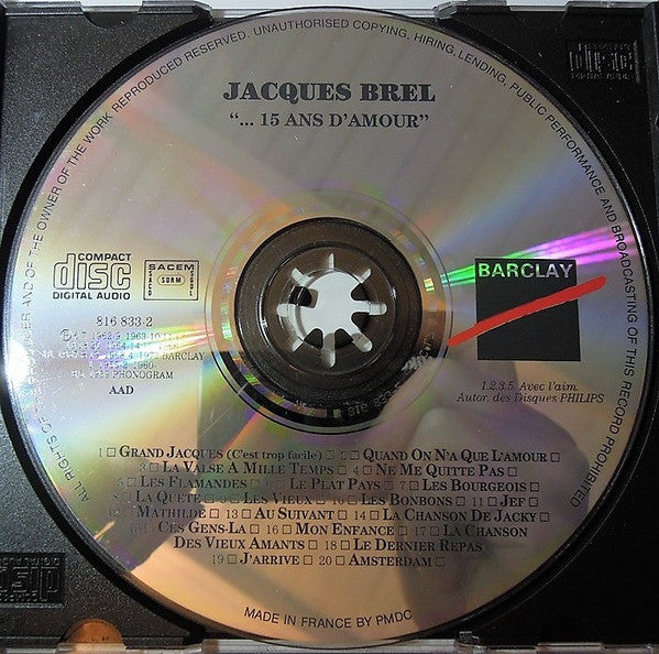 Jacques Brel : Quinze Ans D'Amour (CD, Comp)