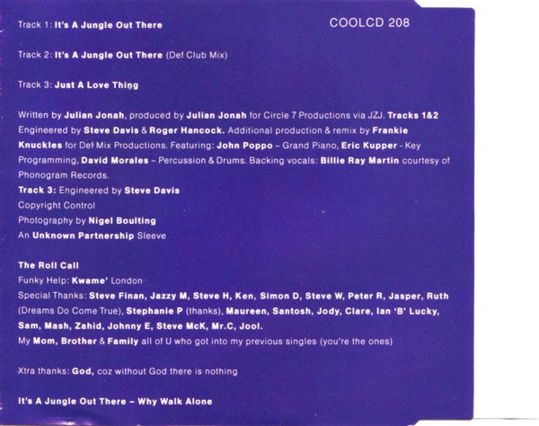 Julian Jonah : It's A Jungle Out There (CD, Single)