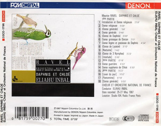 Maurice Ravel, Chœur de Radio France Et Orchestre National De France, Eliahu Inbal : Daphnis Et Chloé (CD, Album)