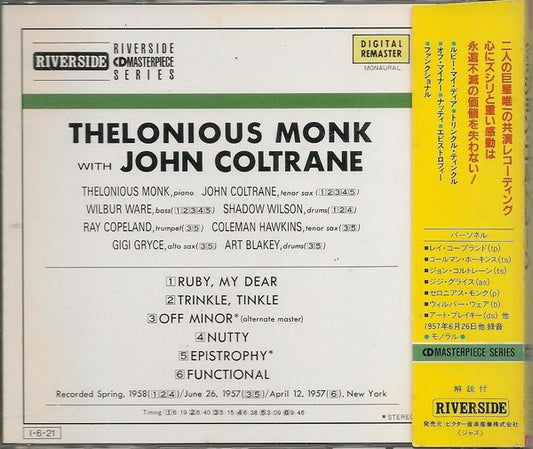 Thelonious Monk With John Coltrane : Thelonious Monk With John Coltrane (CD, Album, Mono, RE, RM)