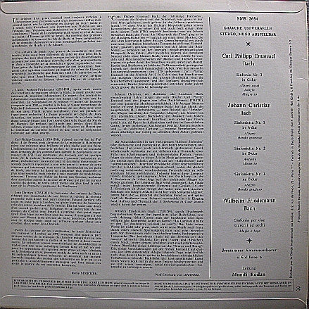 Orchestre De Chambre De Jérusalem "Kol-Israel" Conducted By Mendi Rodan / Carl Philipp Emanuel Bach ; Johann Christian Bach ; Wilhelm Friedemann Bach : Les Fils De Bach - Die Söhne Bachs (LP, Album)