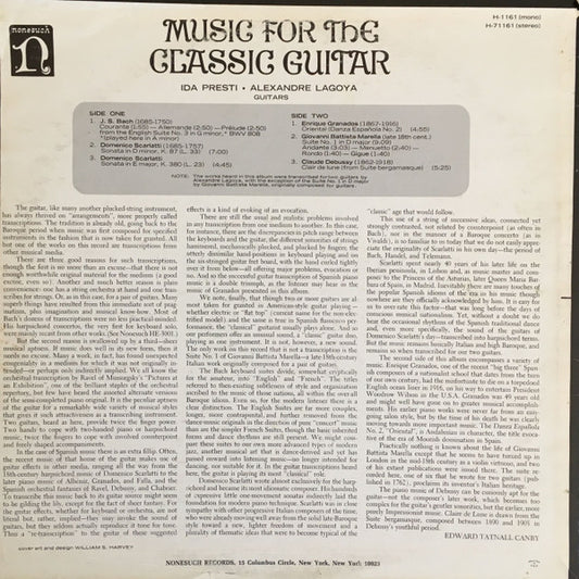 Ida Presti & Alexandre Lagoya : Music For The Classic Guitar (LP, Album)