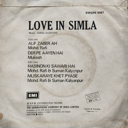 Iqbal Qureshi : Love In Simla (7", EP, RE)