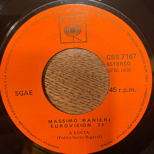 Massimo Ranieri : Eurovision '71 - L'amore E Un Attimo (7", Single)