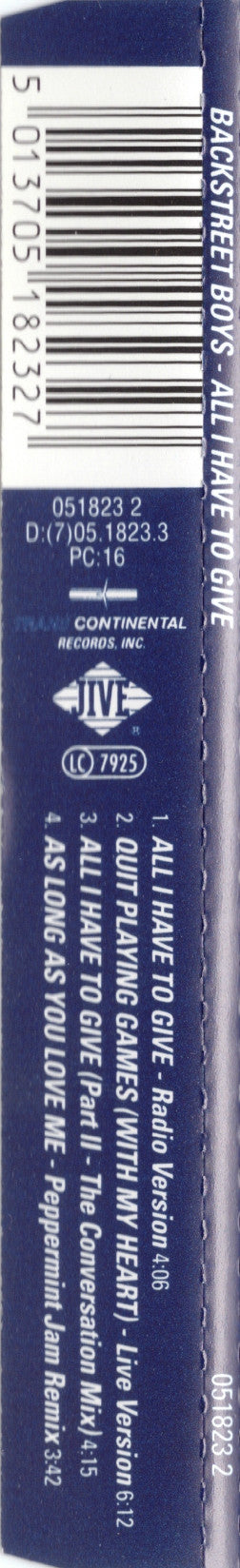 Backstreet Boys : All I Have To Give (CD, Maxi)