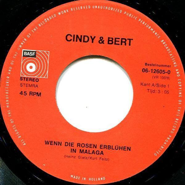 Cindy & Bert : Wenn Die Rosen Erblühen In Malaga (7", Single)