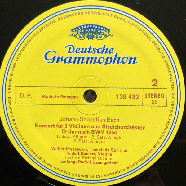 Johann Sebastian Bach - Heinz Holliger • Karlheinz Zöller • Festival Strings Lucerne • Rudolf Baumgartner : Konzert Für Oboe D'Amore Nach BWV 1055 ∙ Flötenkonzert Nach BWV 1056 ∙ Konzert Für 3 Violinen Nach BWV 1064 (LP)