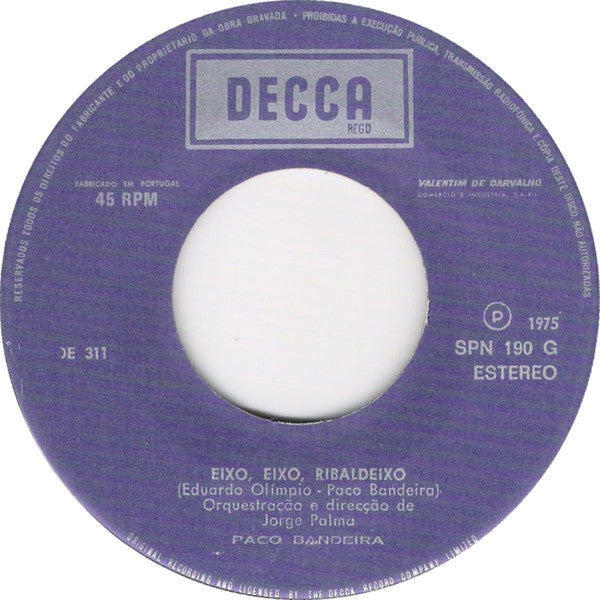 Paco Bandeira : A Cigana E O Pastor / Eixo, Eixo, Ribaldeixo (7", Single)