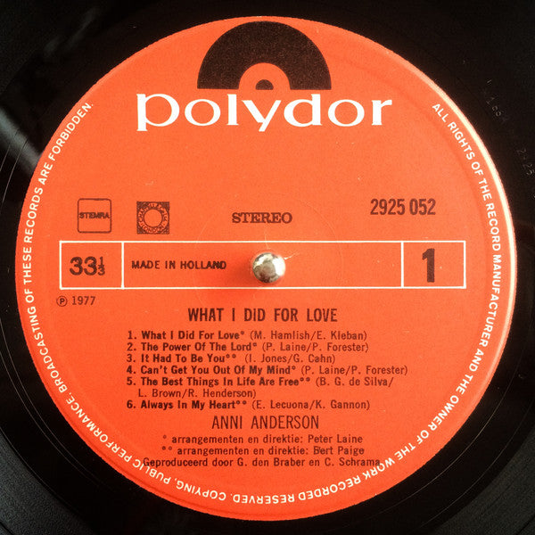 Anni Anderson : What I Did For Love (LP, Album)