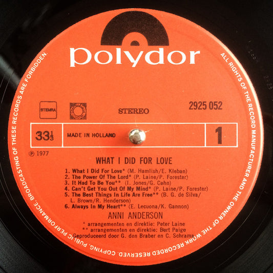 Anni Anderson : What I Did For Love (LP, Album)