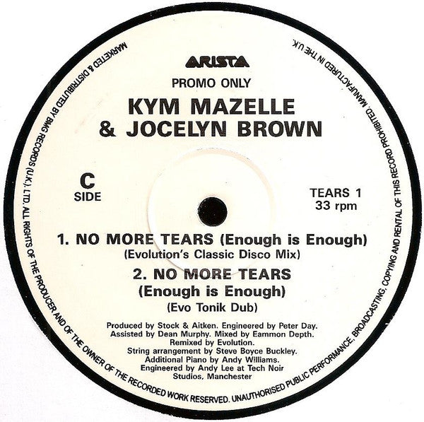 Kym Mazelle & Jocelyn Brown : No More Tears (Enough Is Enough) (2x12", Promo)